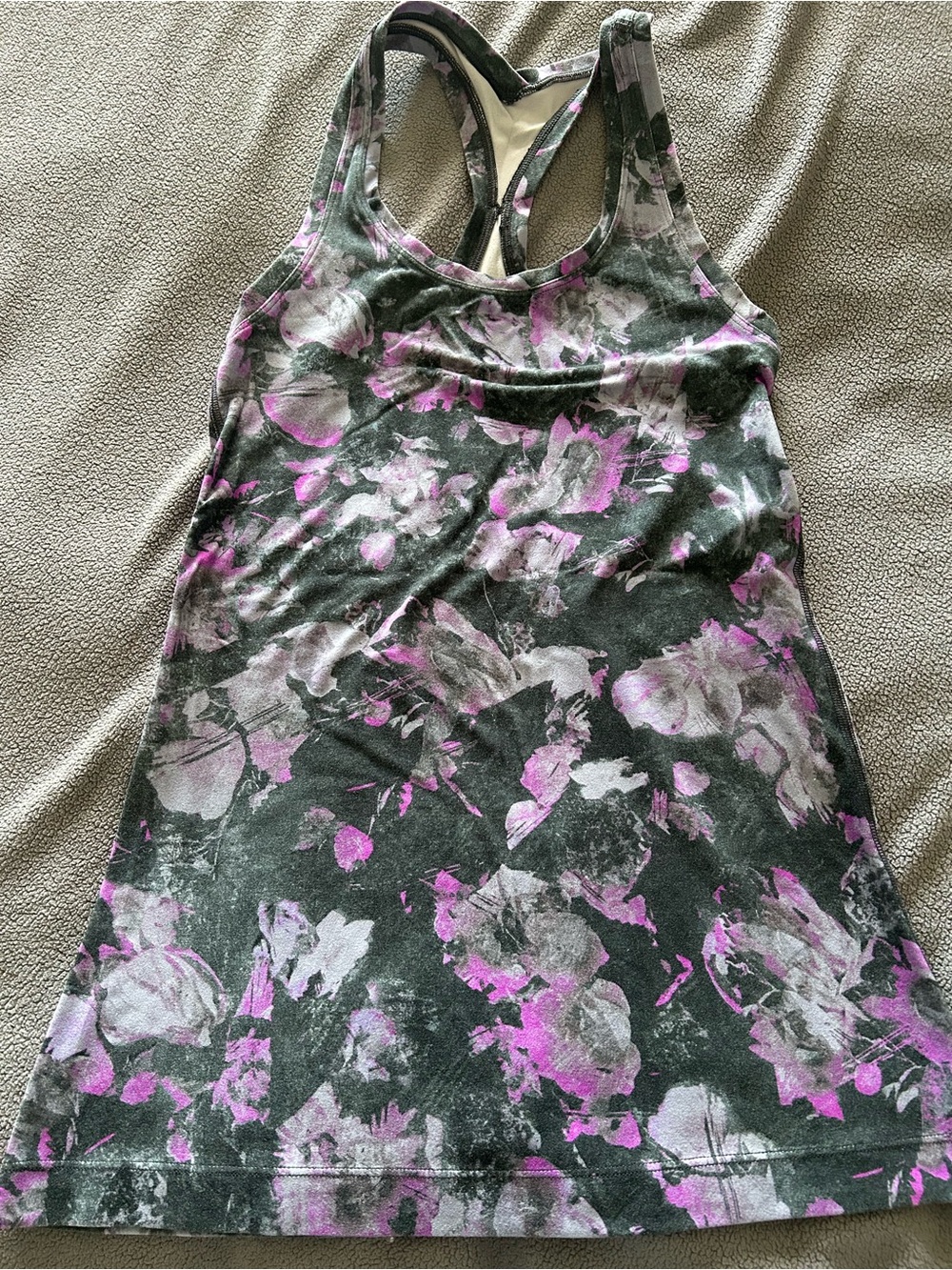 Lululemon Black Tank Top with Purple Floral Print